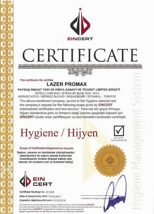 HYGIENE (HİJYEN) BELGESİ - Metropol Halı Yıkama